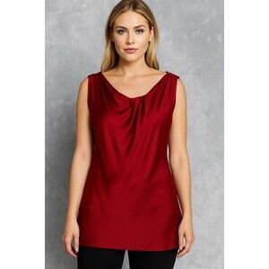 Nanette Lepore Women Top Silk Floral Print Tank Blouse Red Satiny Size 10 Luxury